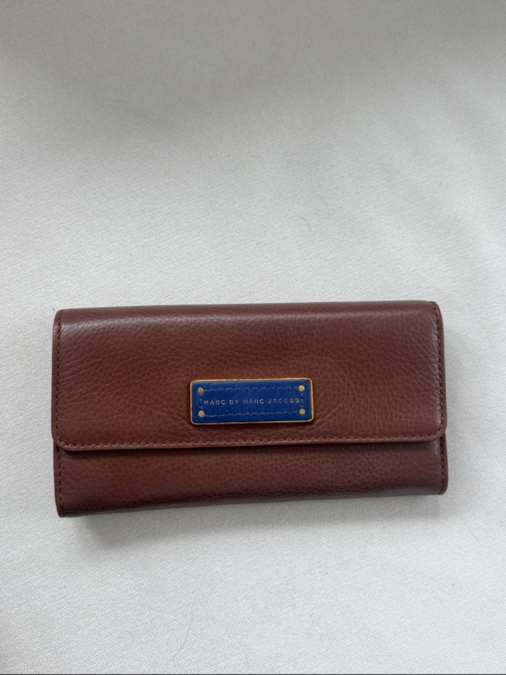 Marc by Marc Jacobs Brown Leather Continental Wallet with Blue Logo Plaque